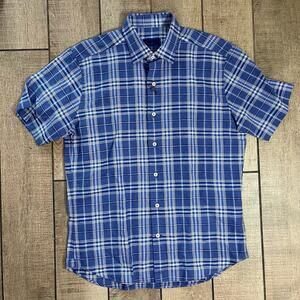 David Donahue Blue Plaid Short Sleeve Button Down Shirt Men’s Medium Cotton $70
